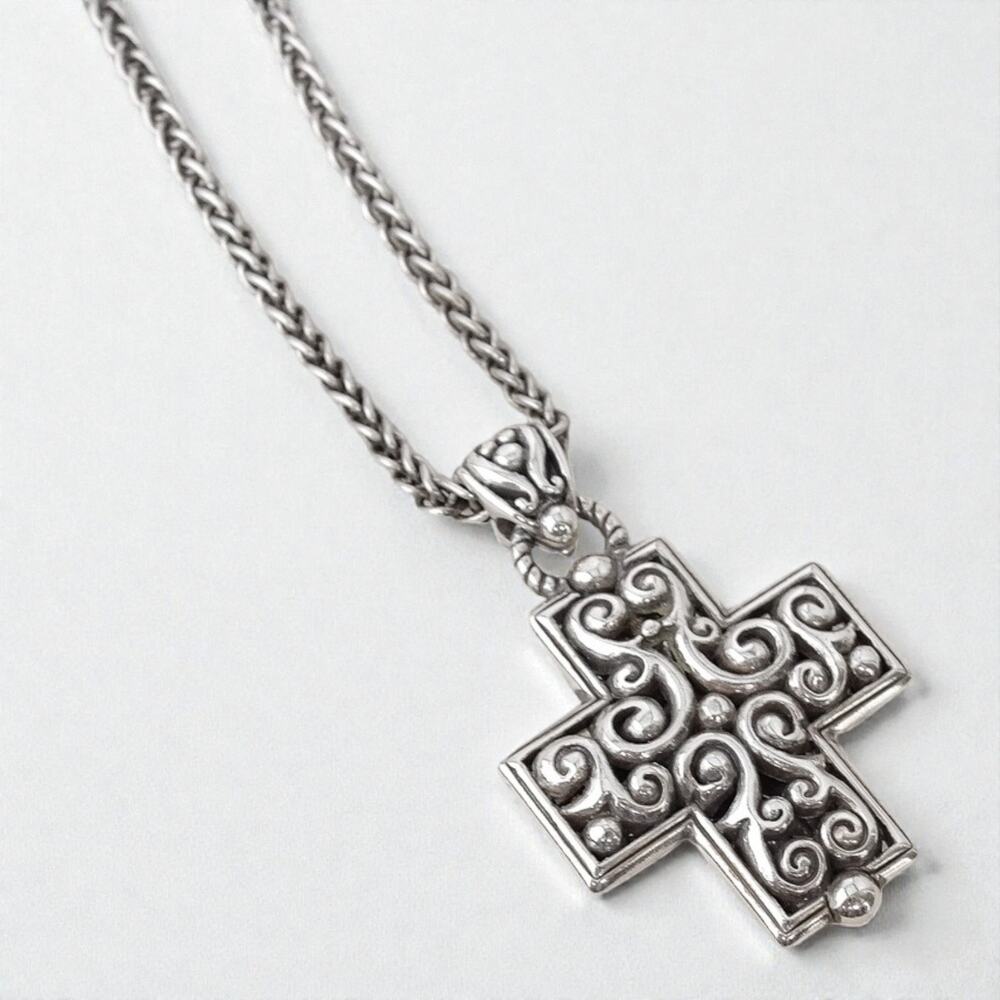 Vintage Brighton Filigree Cross Pendant Necklace Silver Plated Retired